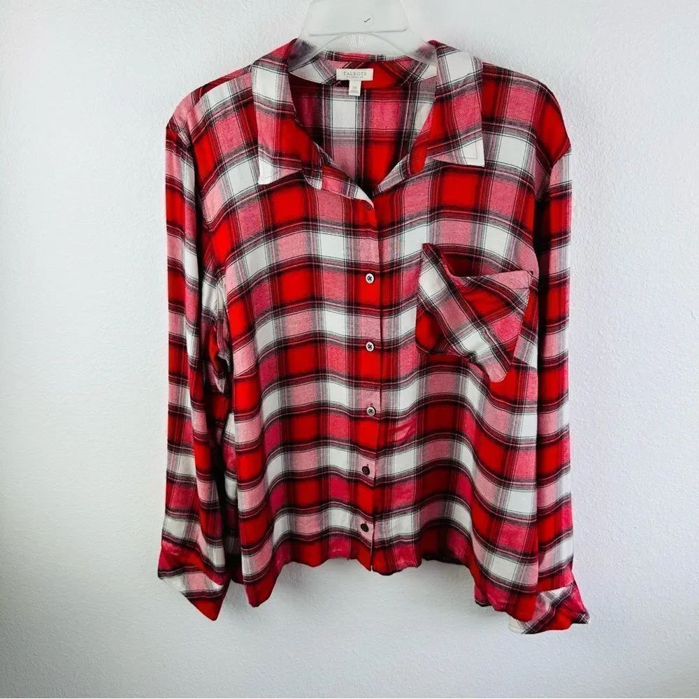 Talbots Red White Plaid Long‎ Sleeve Button Shirt Size 2X
